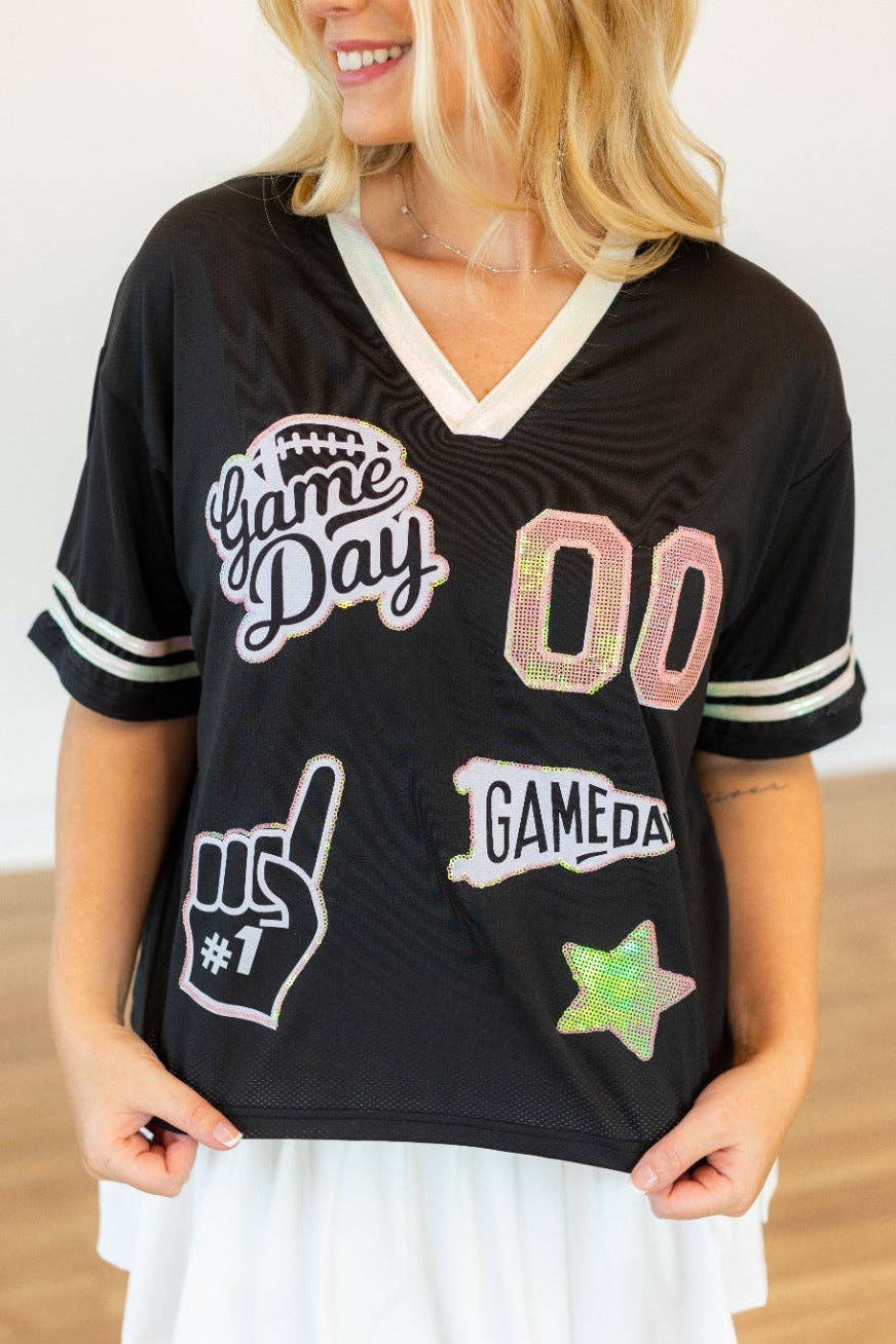 Gameday Black Jersey Real Sequin Patches | Queen Bee Boutique