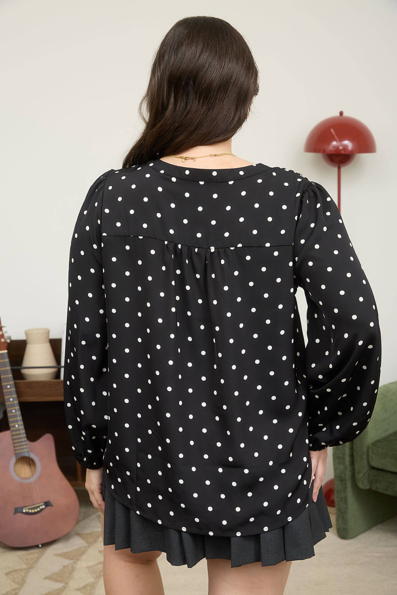 PLUS POLKA DOT HENLEY LONG SLEEVE BLOUSE
