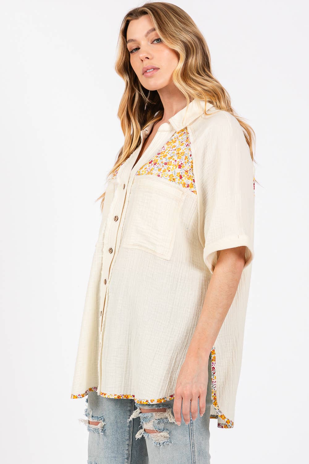 SUMMER BOHO GAUZ WITH FLORAL PRINT