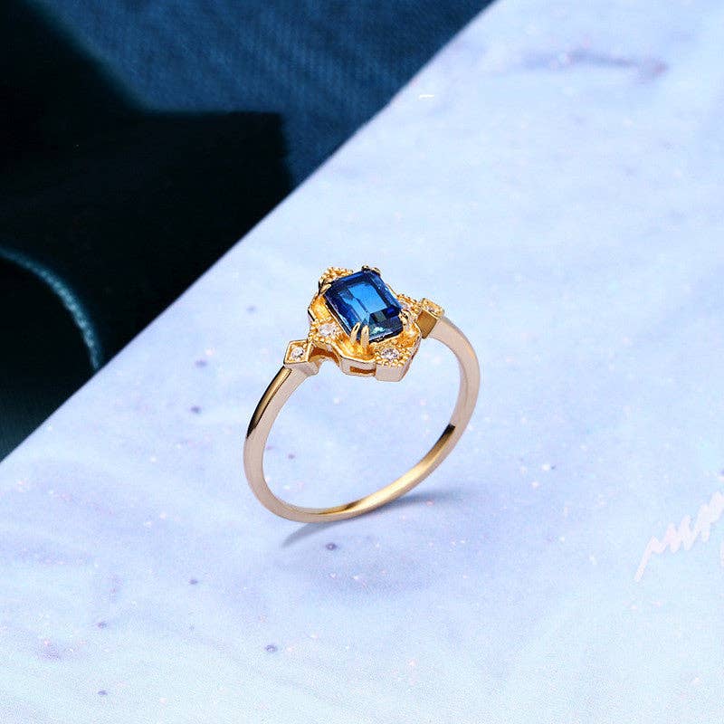 Blue Color Gemstone Engagement Ring in 925 Sterling Silver