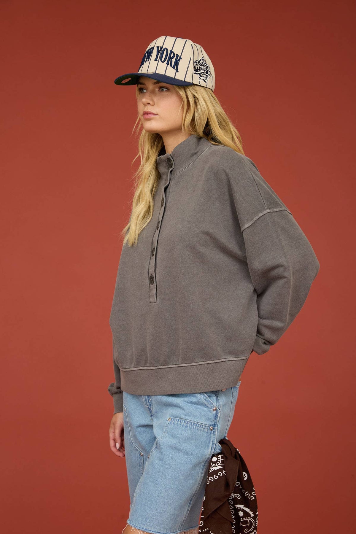 MOCK NECK HENLEY LONG SLEEVE KNIT TOP | Queen Bee Boutique
