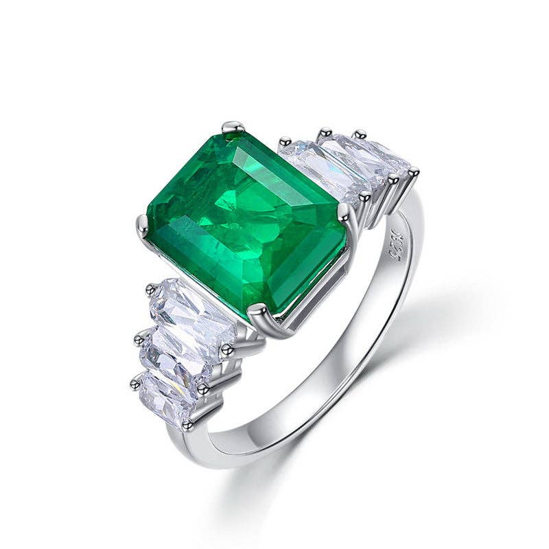 Square Cut Emerald Engagement Ring in 925 Sterling Silver