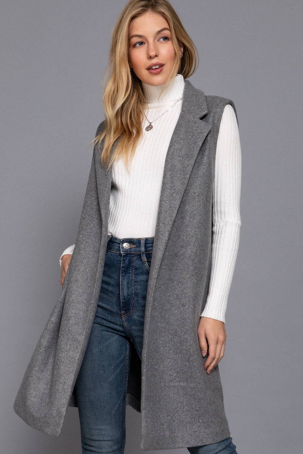 Beige & Gray Sleeveless Open Vest