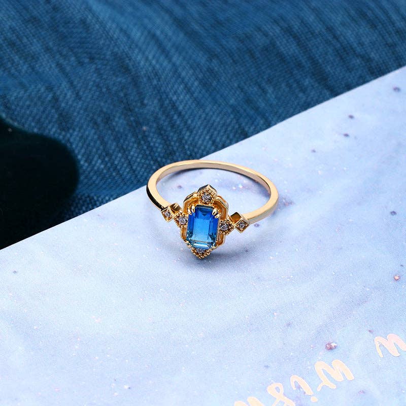 Blue Color Gemstone Engagement Ring in 925 Sterling Silver