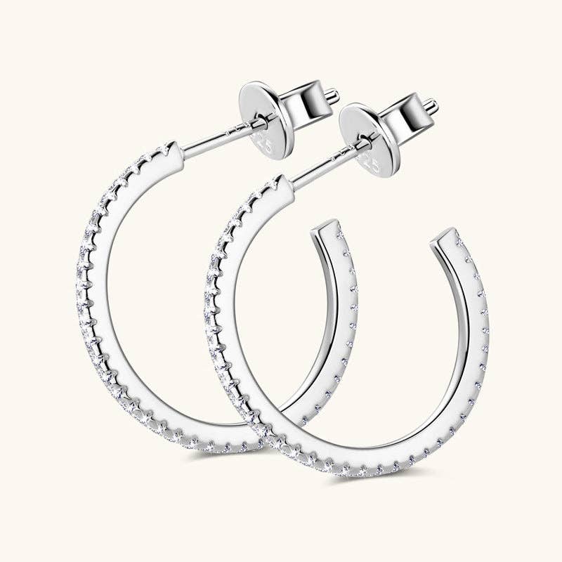 Moissanite Pave Setting Hoop Earrings in 925 Sterling Silver