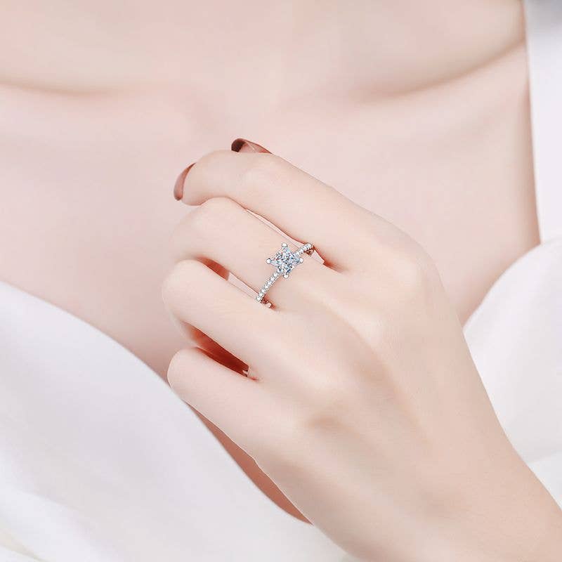 Princess Cut Moissanite Pave Ring in 925 Sterling Silver