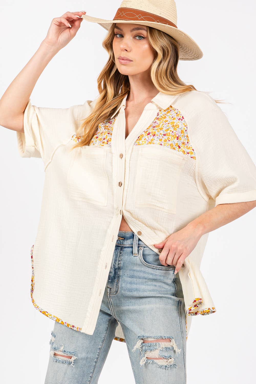 SUMMER BOHO GAUZ WITH FLORAL PRINT