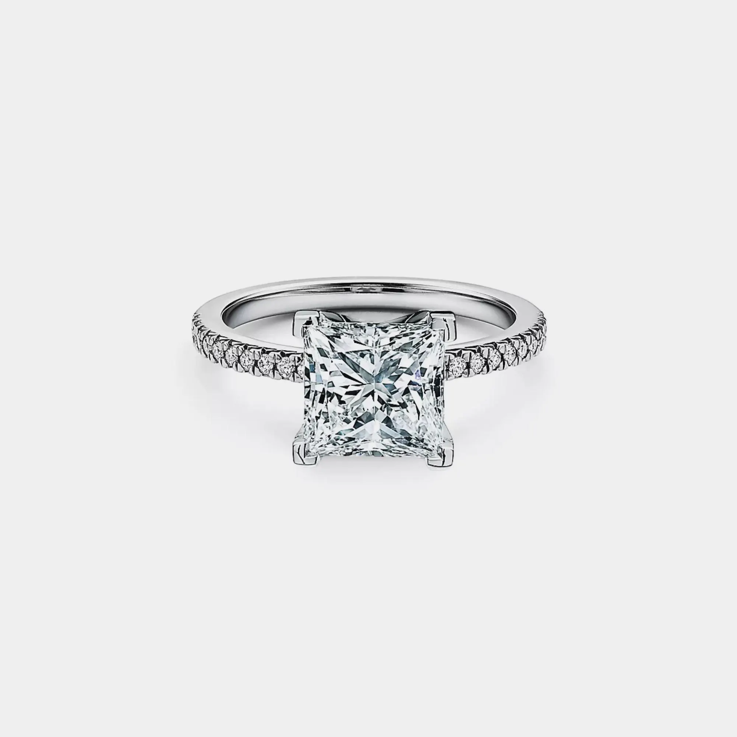 Princess Cut Moissanite Pave Ring in 925 Sterling Silver