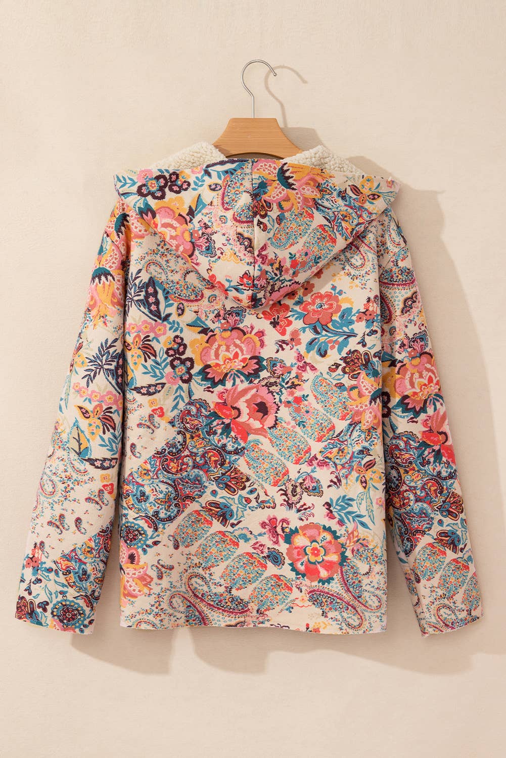 Paisley Floral Print Sherpa Lined Hooded Jacket | Queen Bee Customs Boutique
