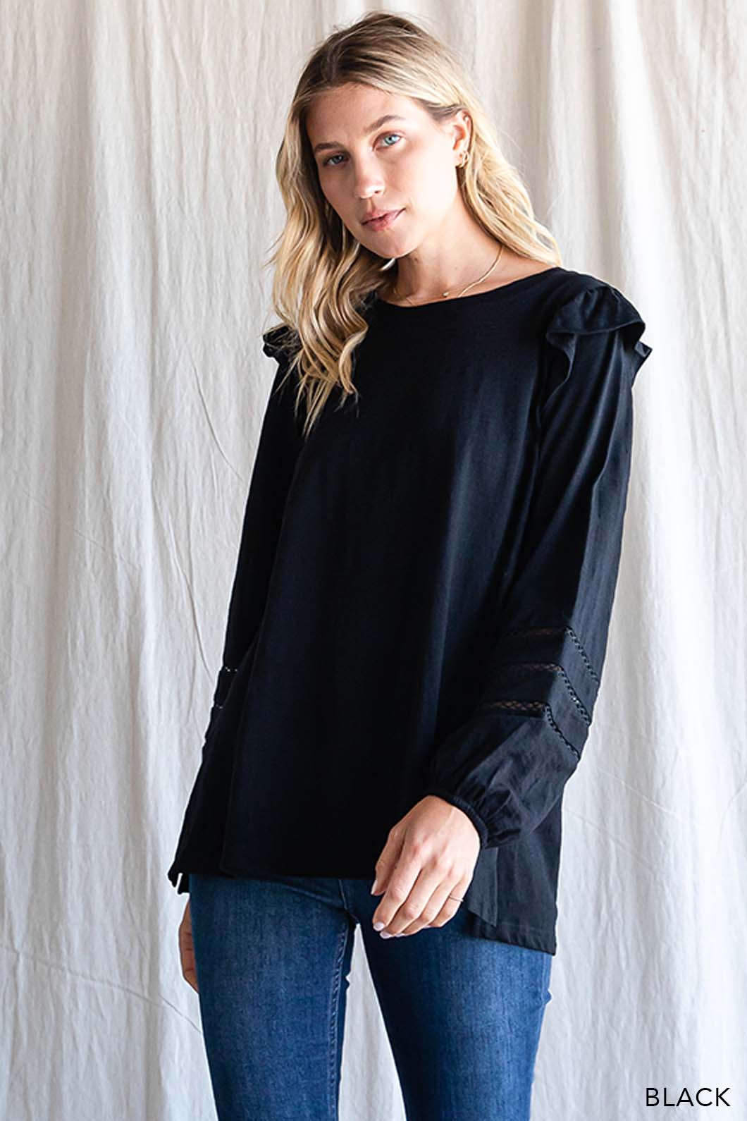 Women's Cotton Ruffle Shoulder Top
