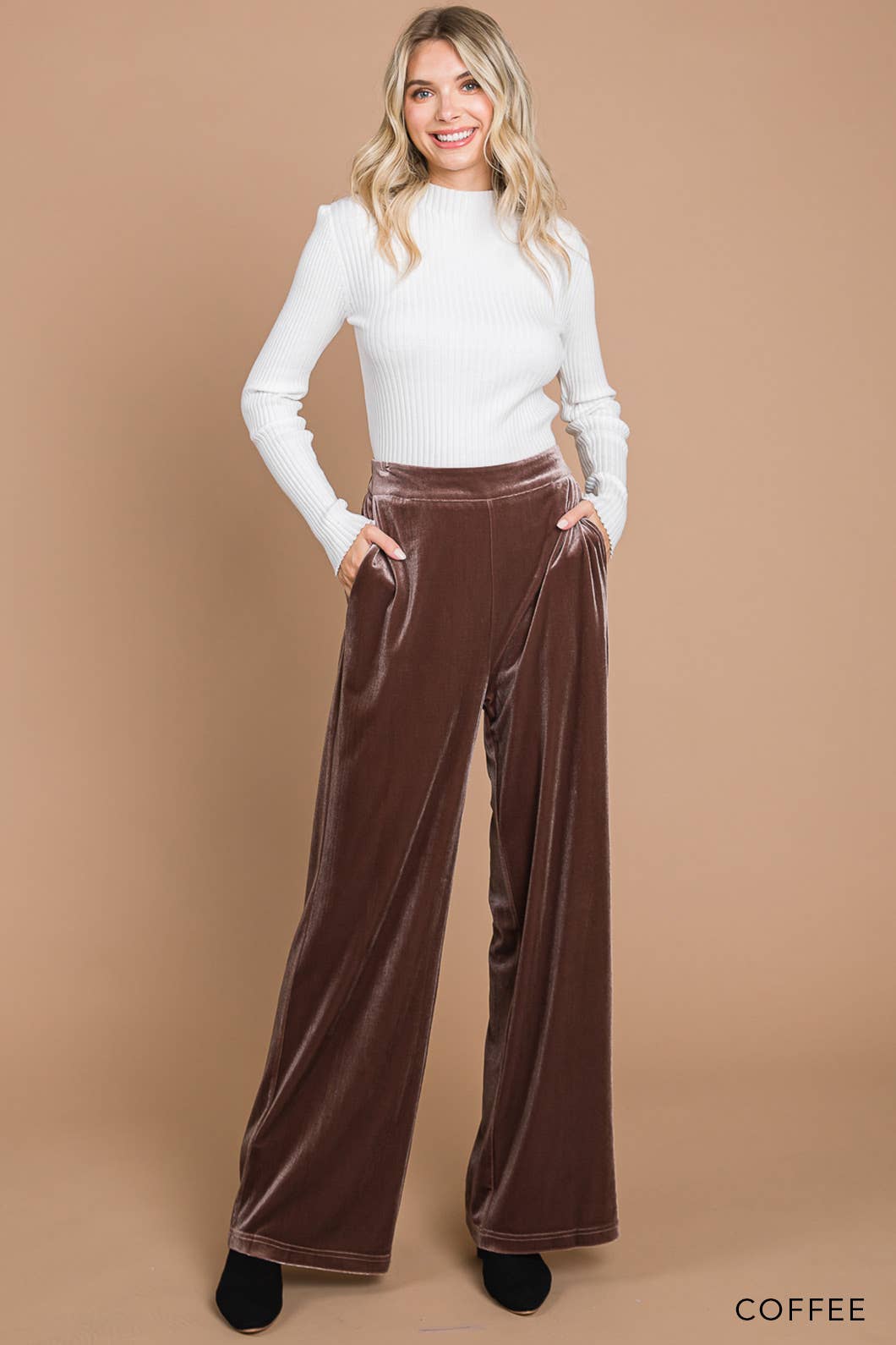 Coffee Velvet Wide Leg Pants