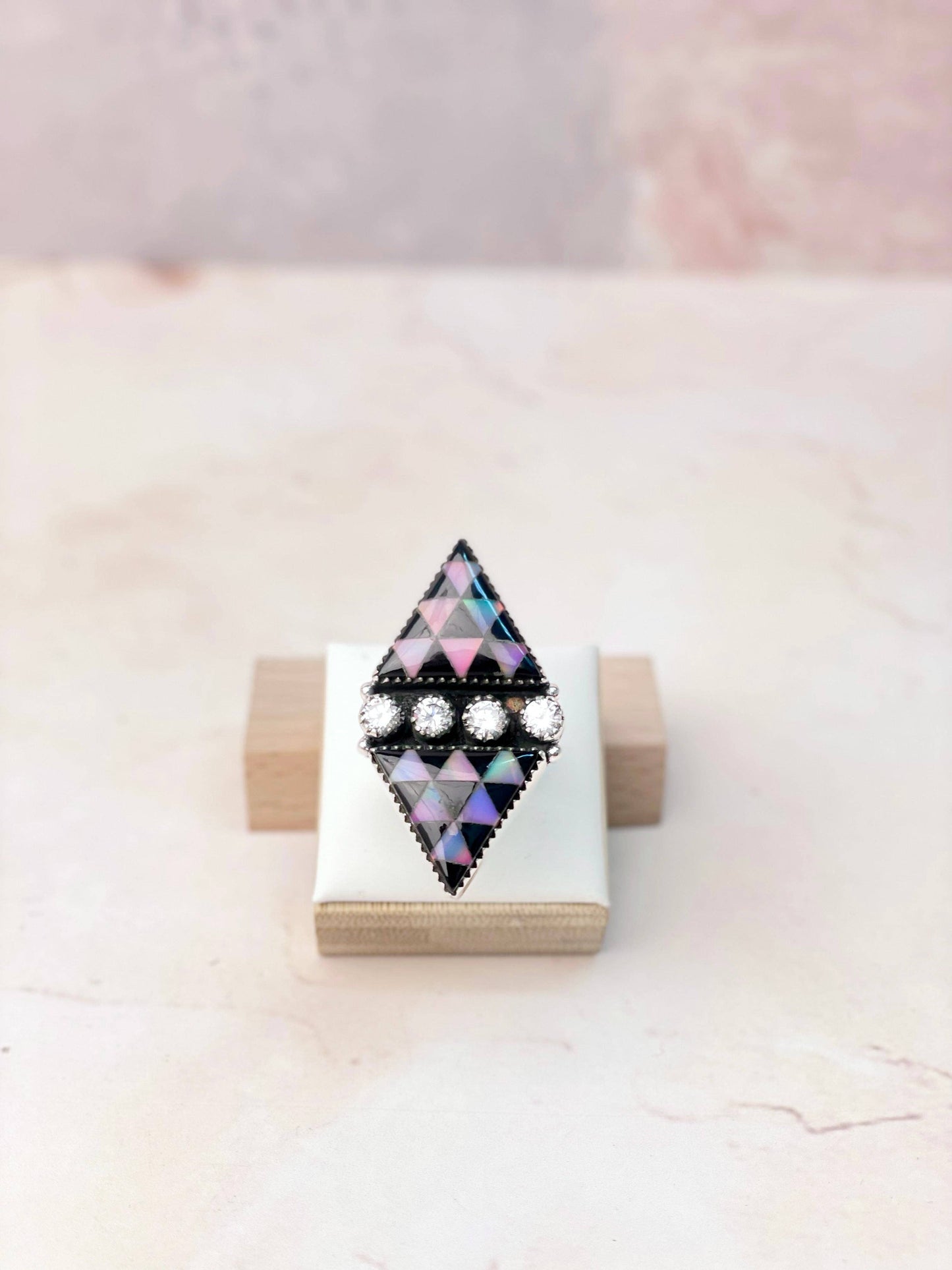 Purple Aurora Opal Crystal Double Triad Ring
