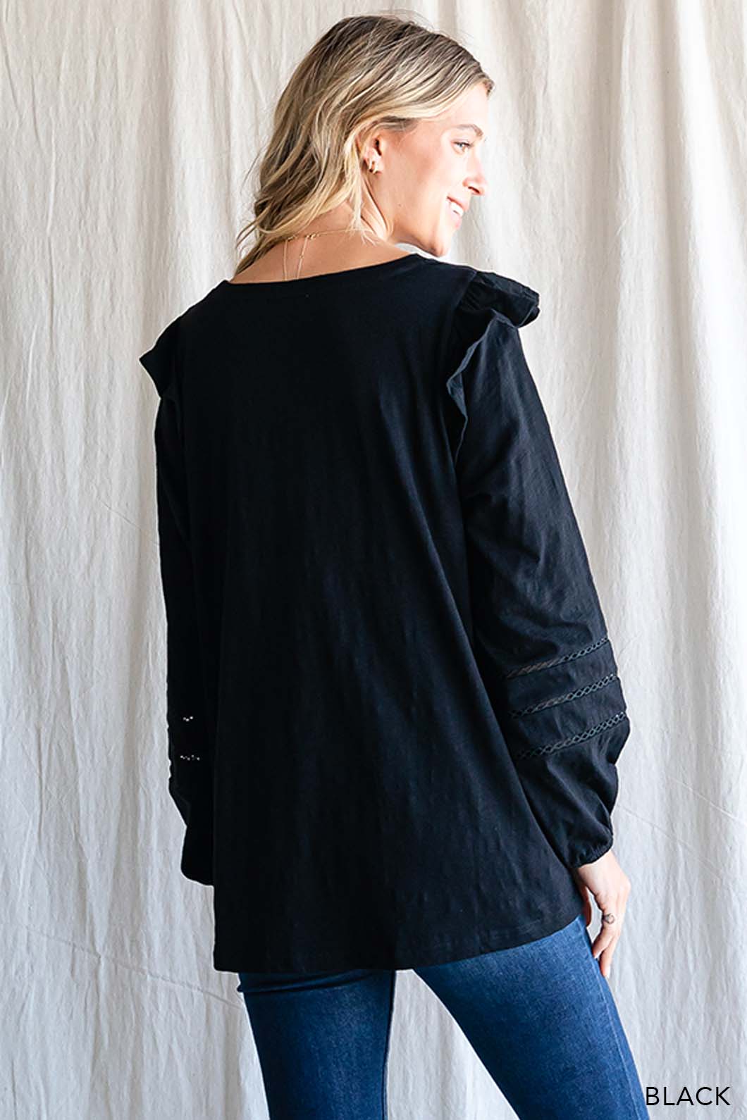 Women's Cotton Ruffle Shoulder Top