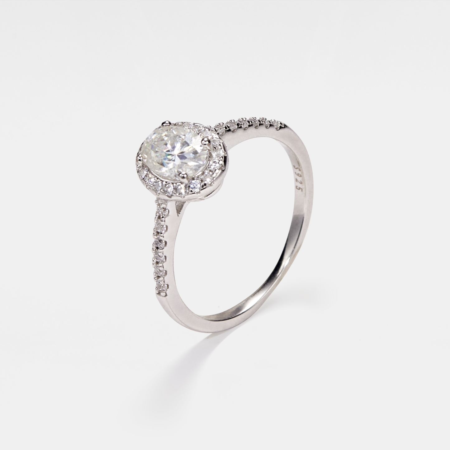 Oval Moissanite Halo Ring in 925 Sterling Silver
