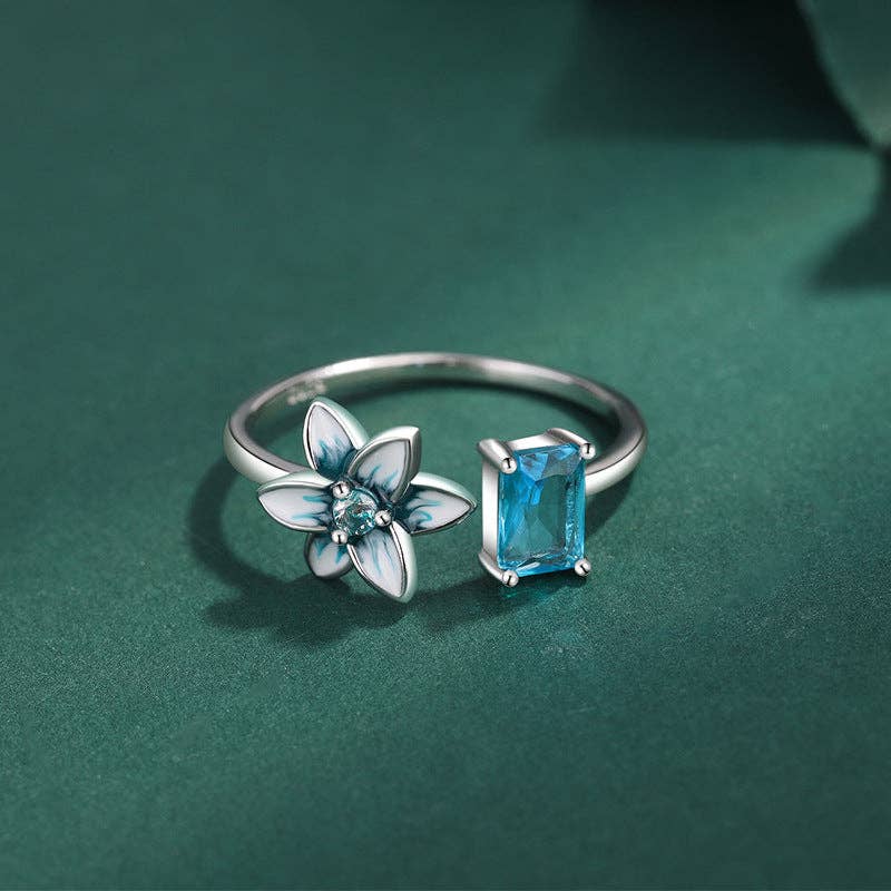 Blue Enamel Flower Stacking Ring