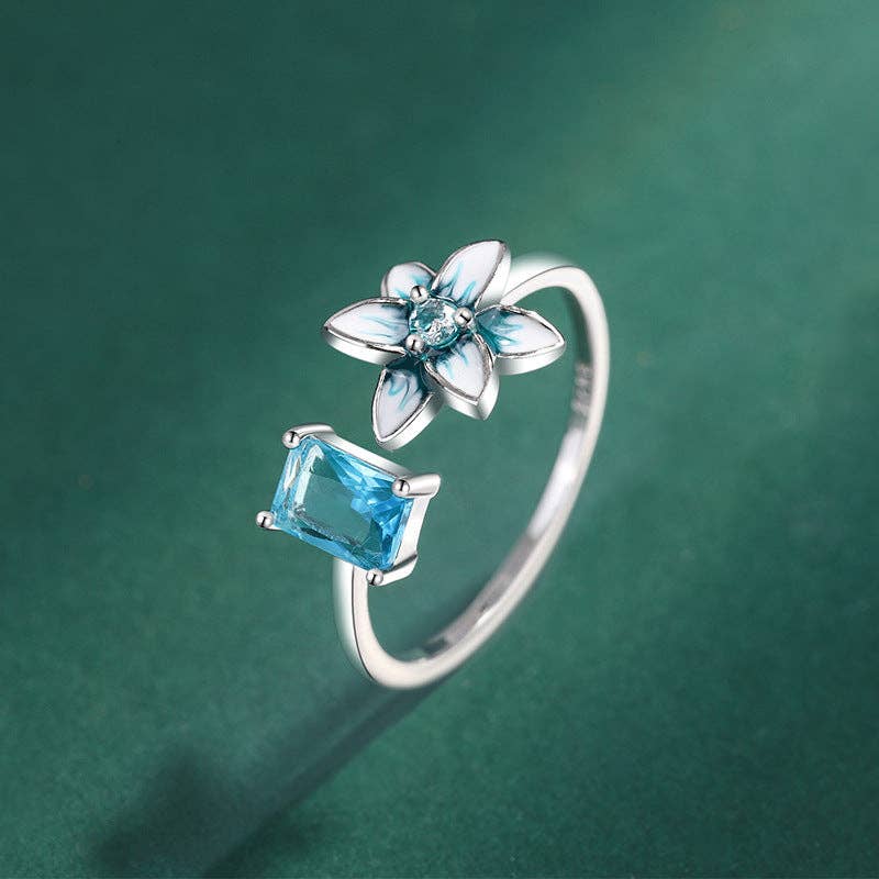 Blue Enamel Flower Stacking Ring