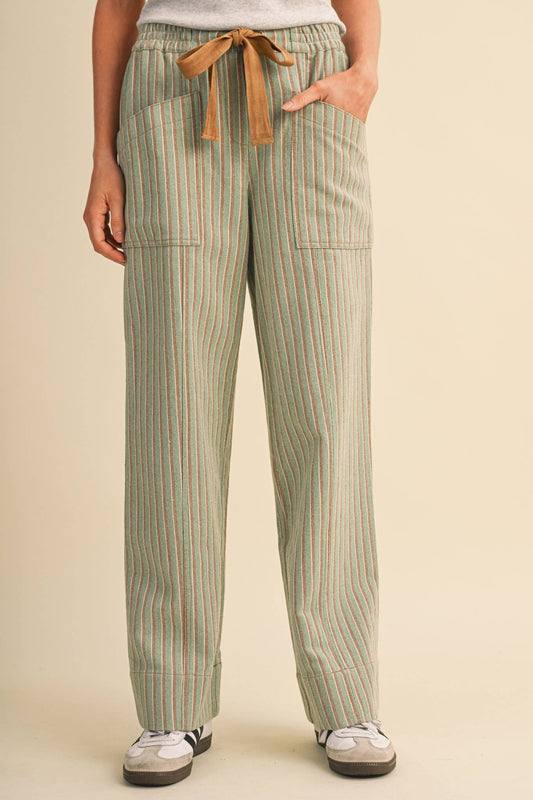 SAGE STRIPED WIDE LEG DRAWSTRING PANTS | Queen Bee Boutique