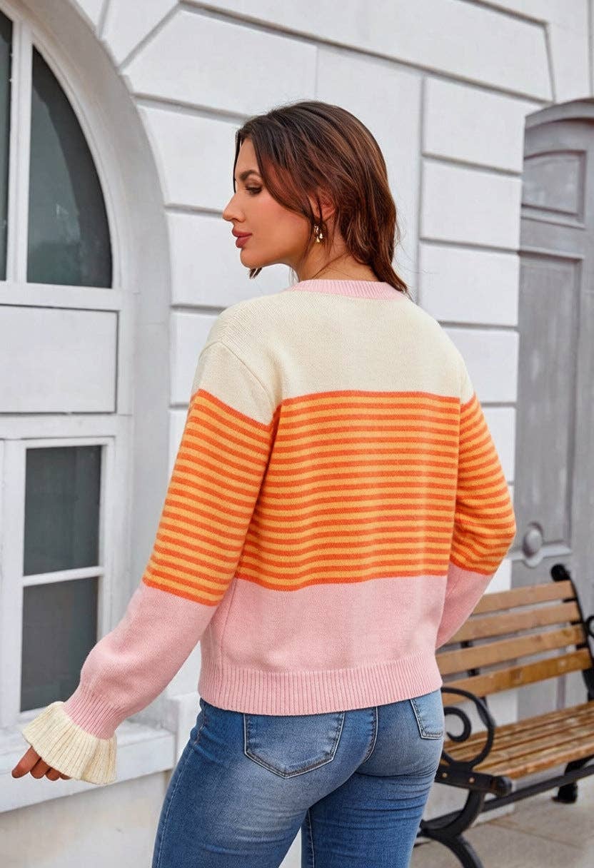 Contrast Stripe Button Front Cardigan