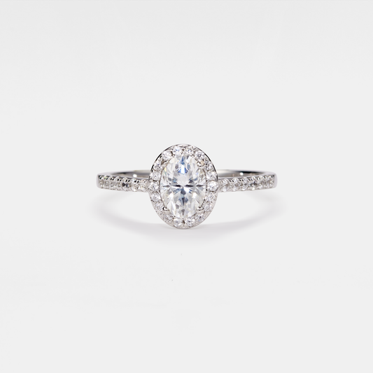 Oval Moissanite Halo Ring in 925 Sterling Silver