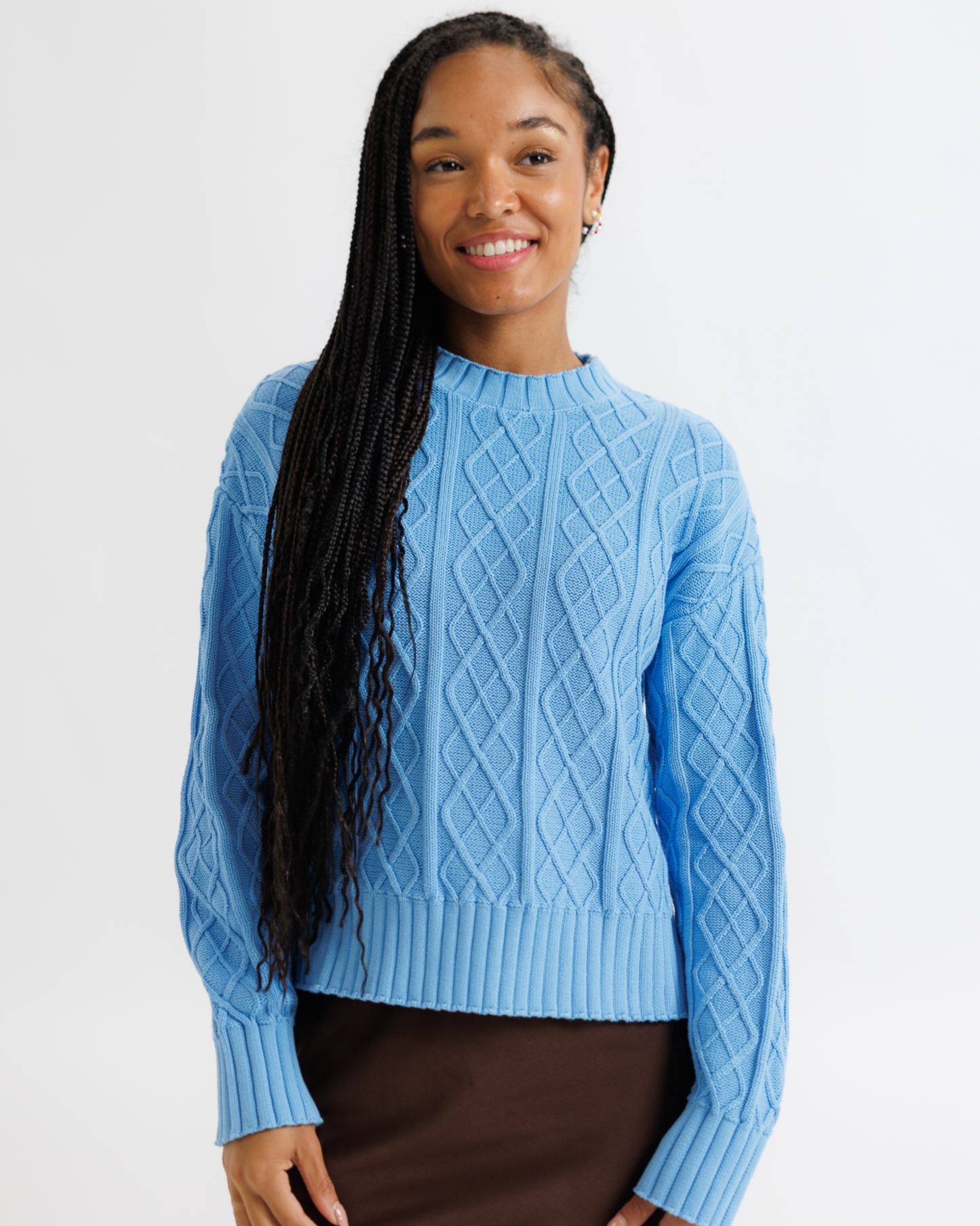 Winter Blue Cable Knit Crew