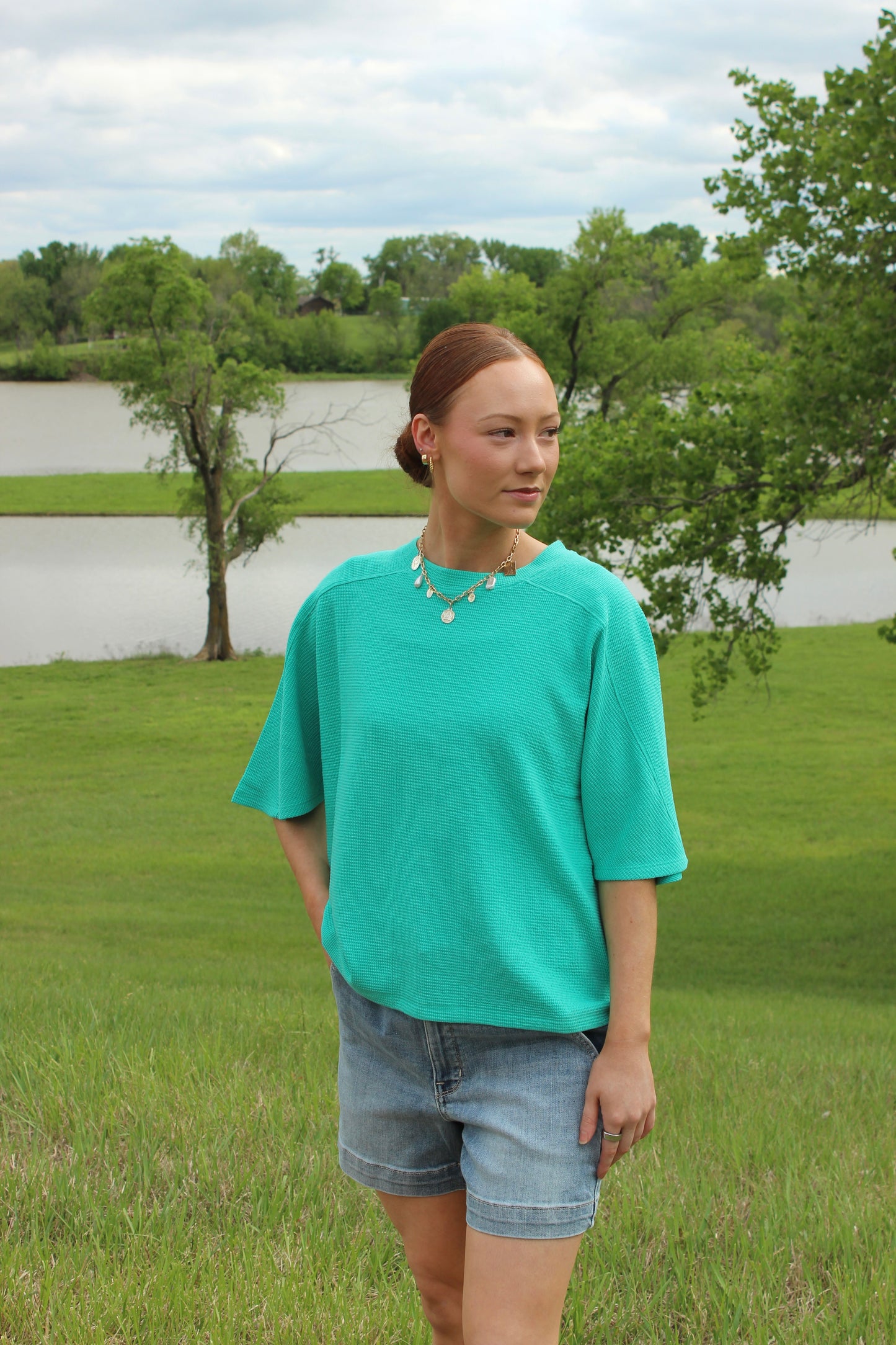 Double Knit Short Sleeve Top Mint | Queen Bee Boutique