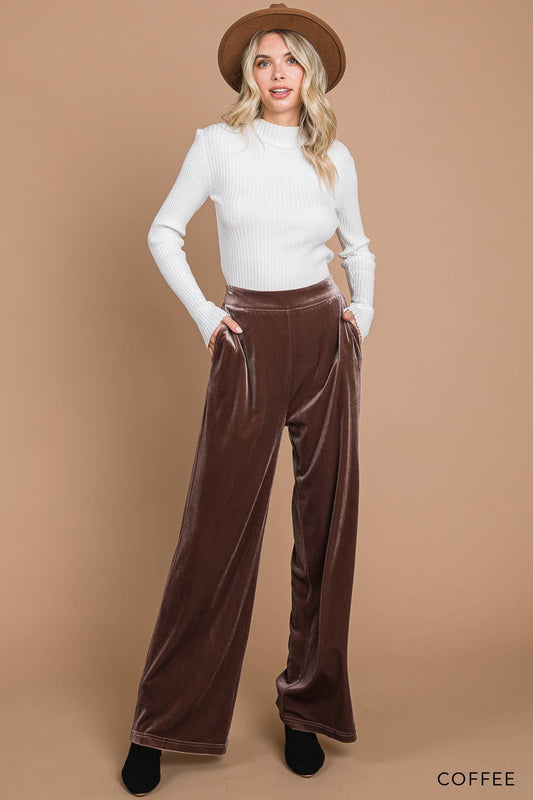 Coffee Velvet Wide Leg Pants