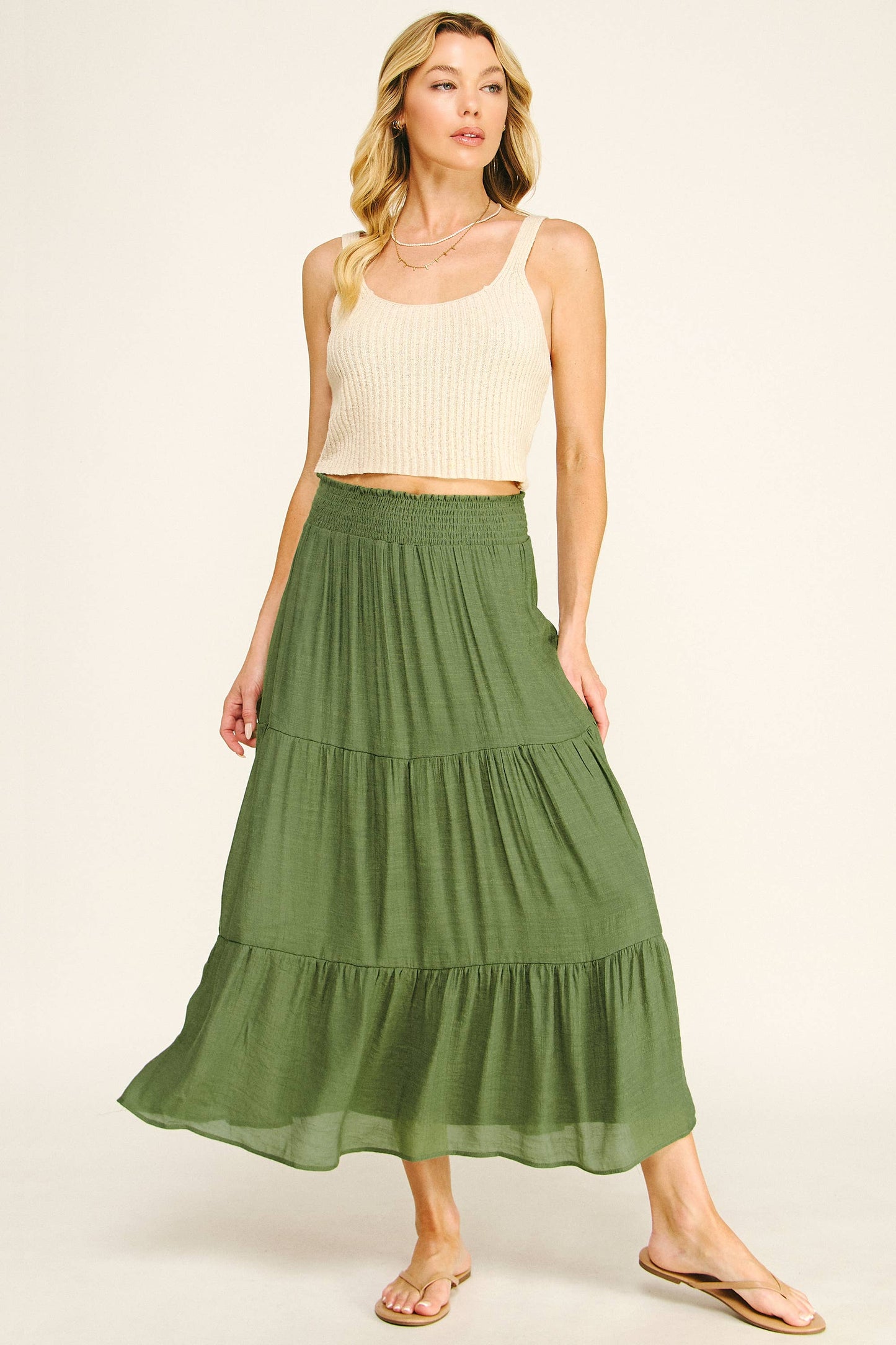 SMOCKED WAIST TIERED MAXI SKIRT | Queen Bee Boutique