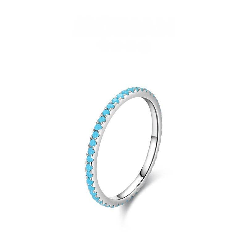 Turquoise Slim Half Eternity Ring in 925 Sterling Silver