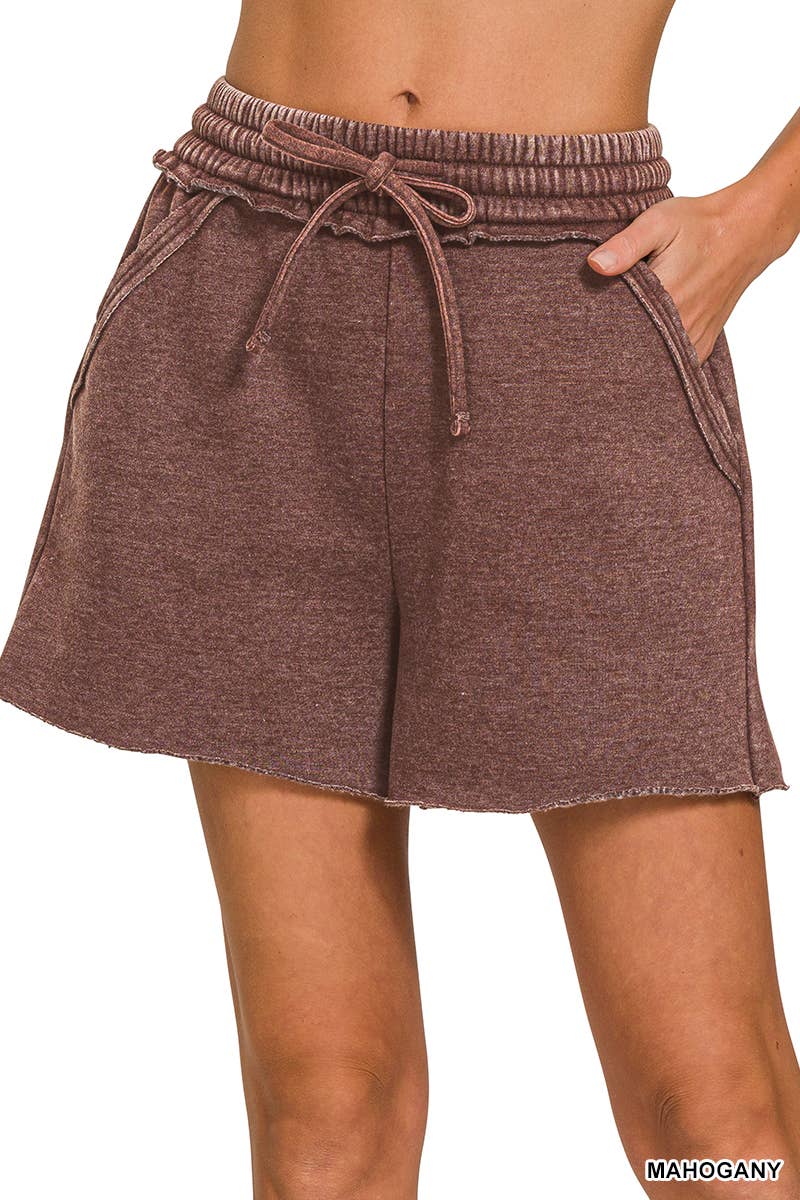 Acid Washed Fleece Shorts With Pockets