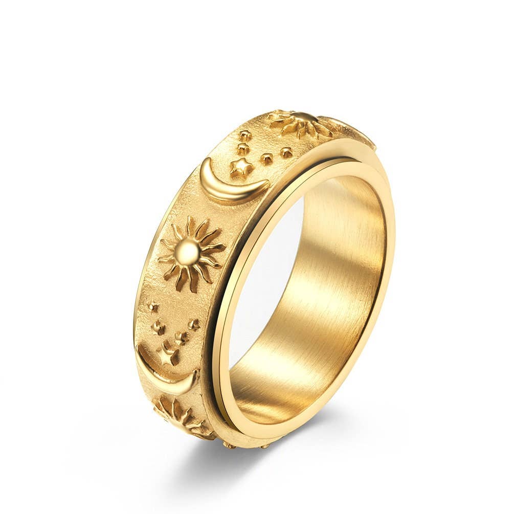 Sun Moon Star Fidget Spinner Band Ring in Stainless Steel