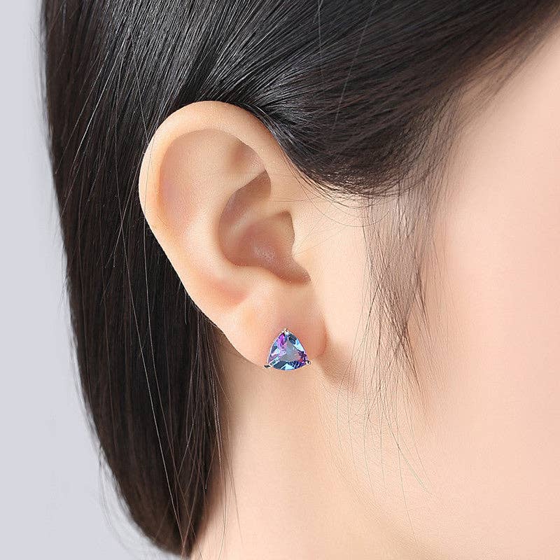 Rainbow Tourmaline Stud Earrings Sterling Silver