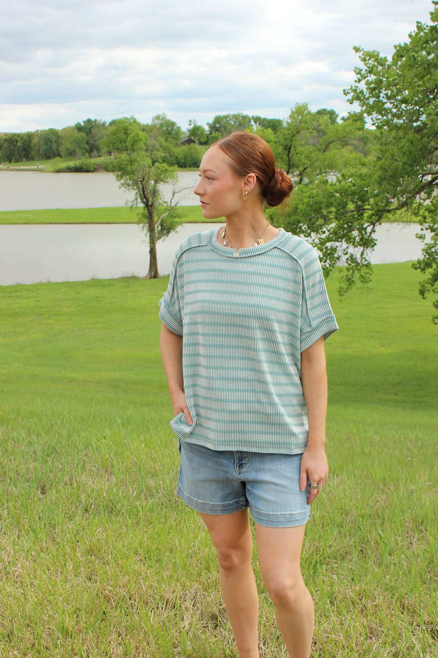 Ribbed Striped Exposed Seam Top Comfort Dolman Sleeve | Queen Bee Boutique
