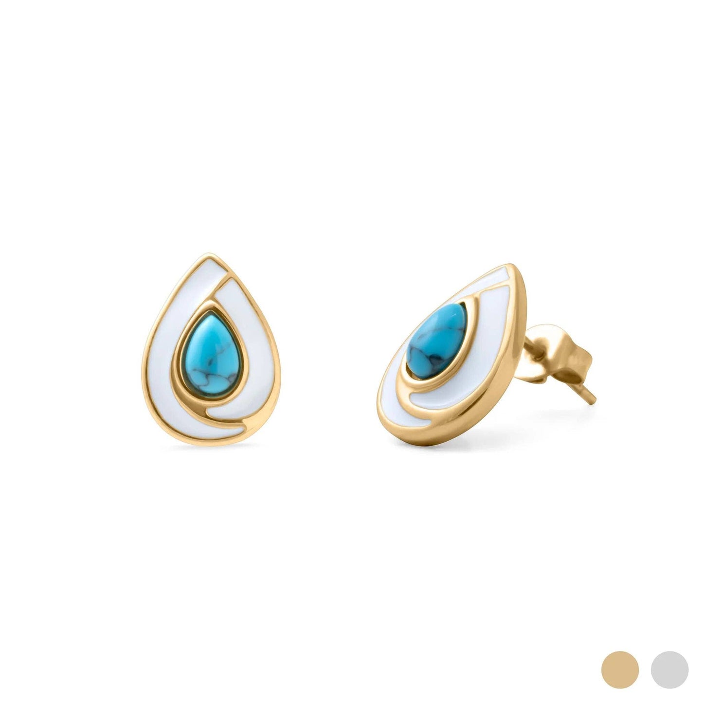 18K Gold Stainless Steel Turquoise Tear Drop Stud Earrings