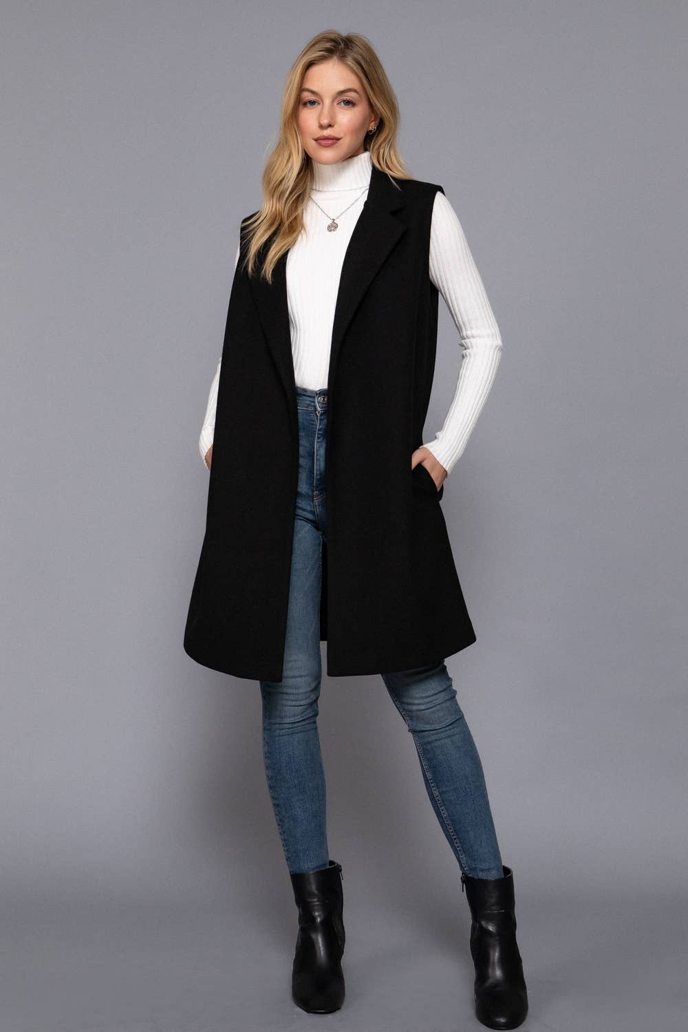 Black Sleeveless Open Vest