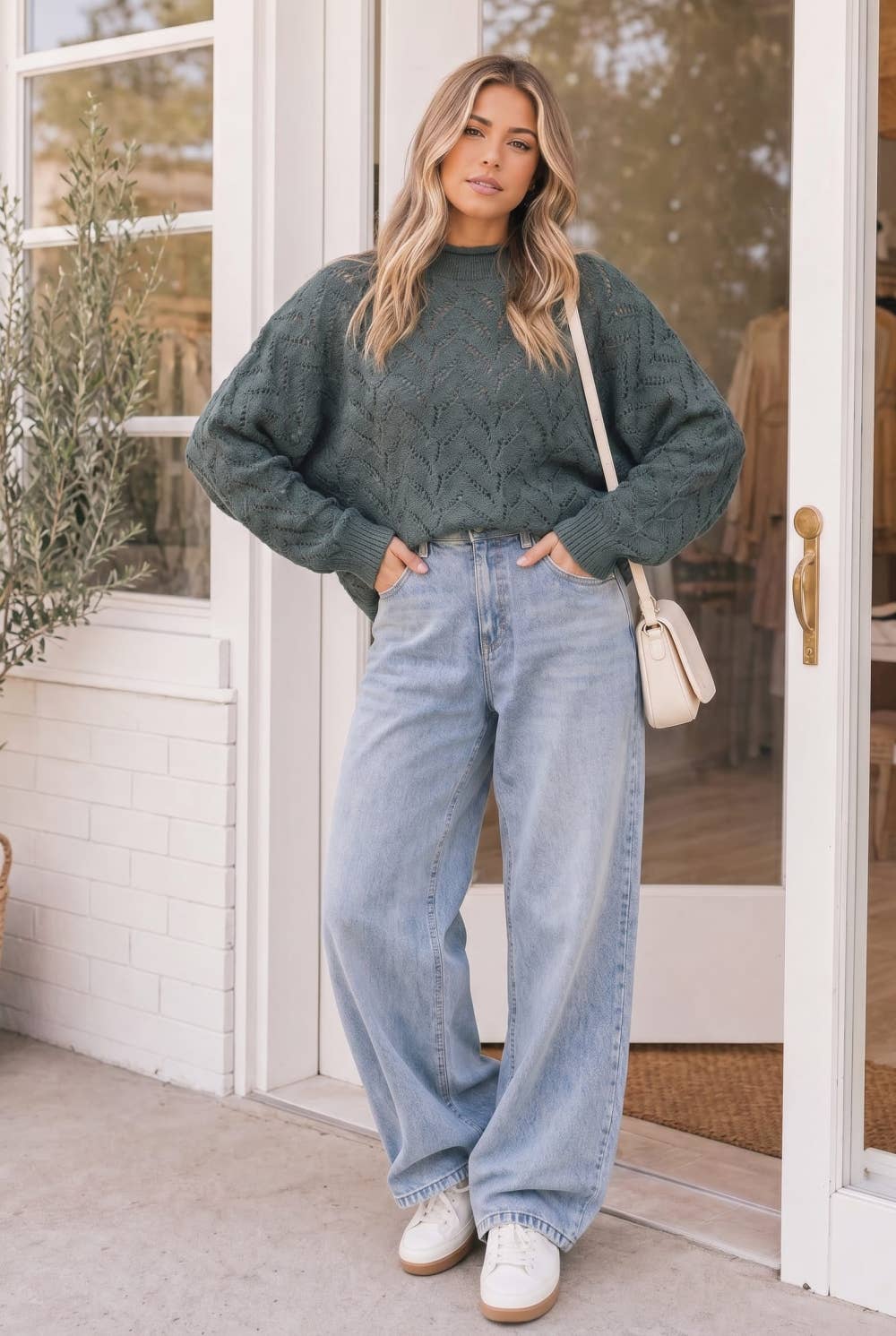 Blue Pointelle Sweater