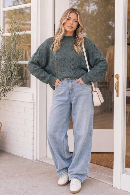 Blue Pointelle Sweater
