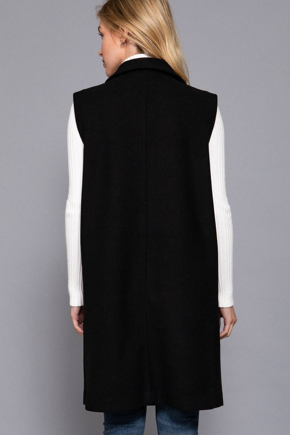 Black Sleeveless Open Vest