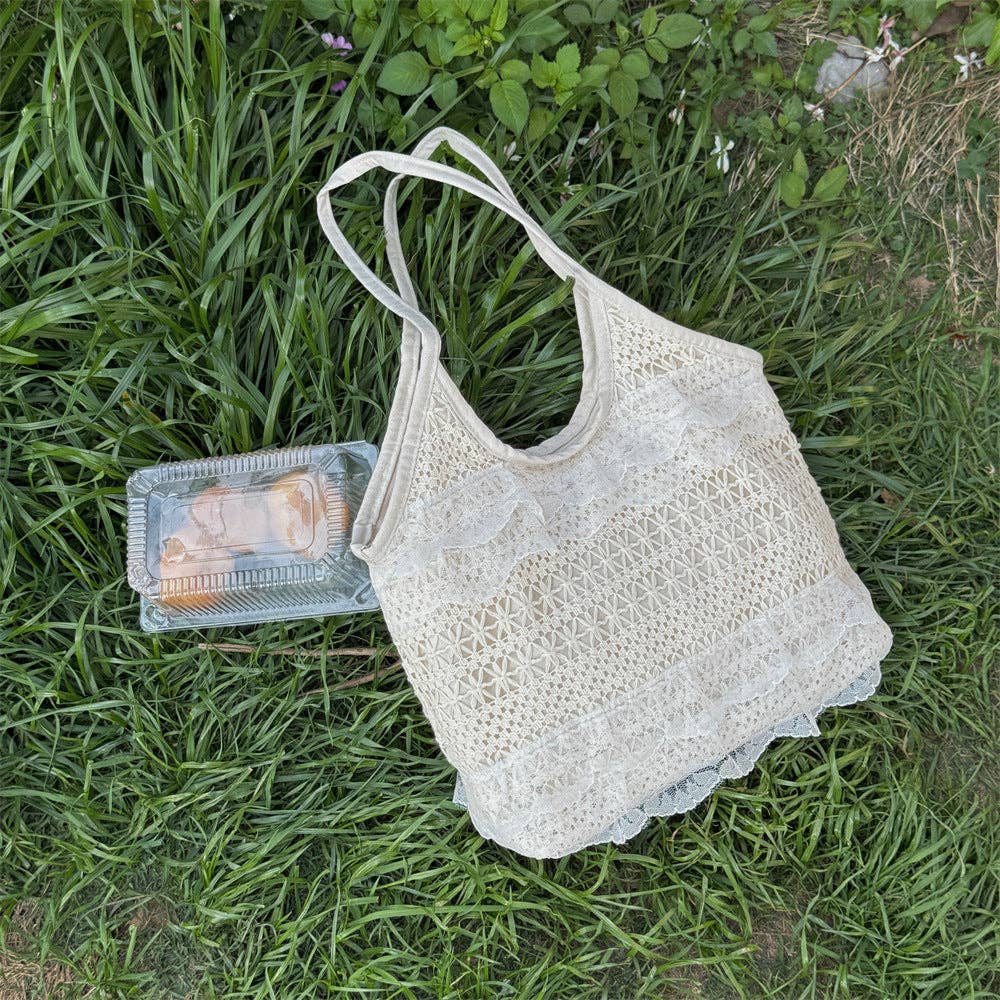 Lace Ruffle Crochet Shoulder Tote Bag | Queen Bee Boutique