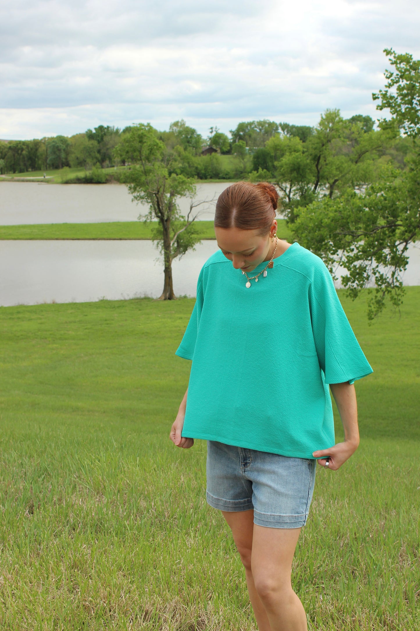 Double Knit Short Sleeve Top Mint | Queen Bee Boutique