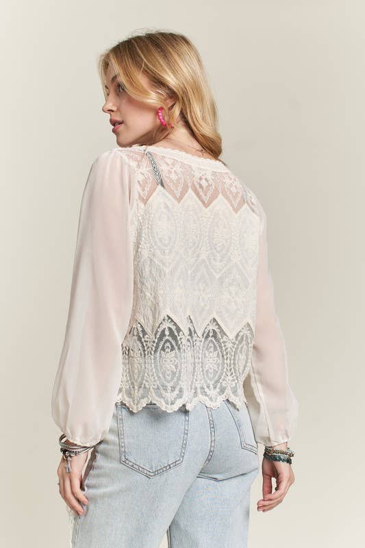BUTTON DOWN EMBROIDERED WOVEN BOHO BLOUSE | Queen Bee Boutique