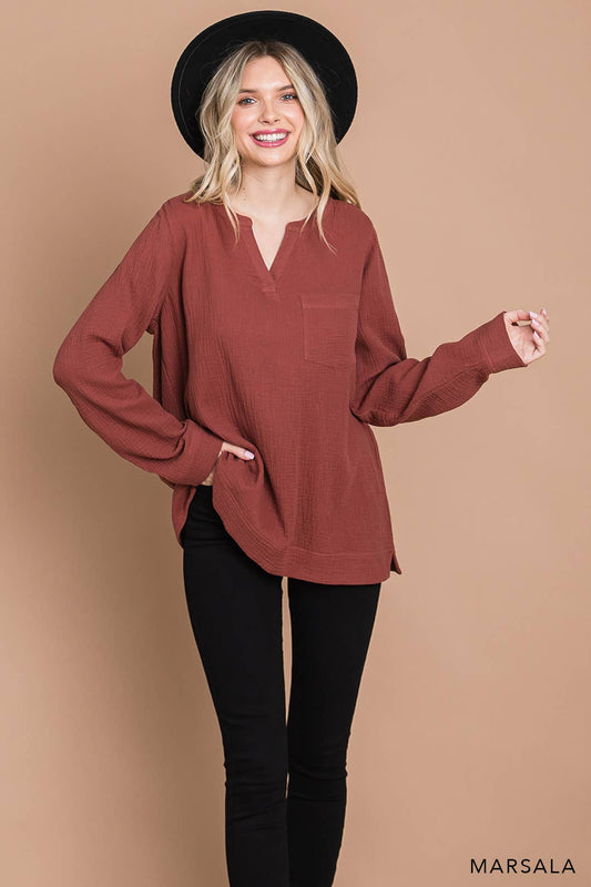 Fall/Winter Long Sleeve Cotton Gauze Top