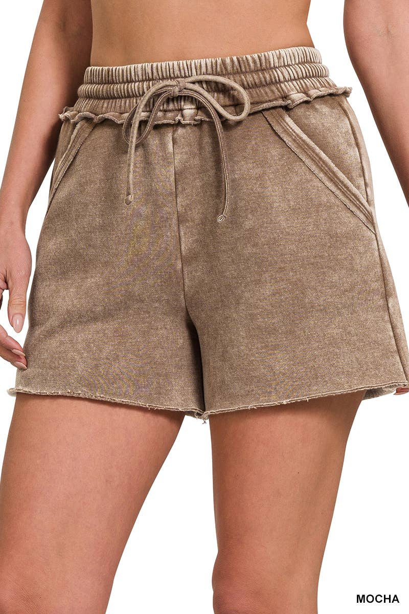 Acid Washed Fleece Shorts With Pockets