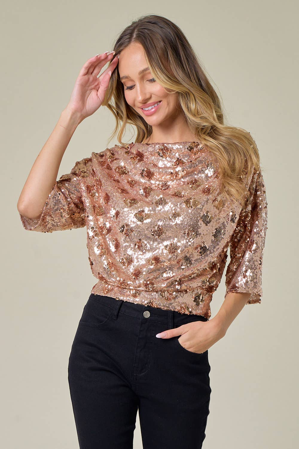 GOLD DROP HOLIDAY SEQUIN TOP