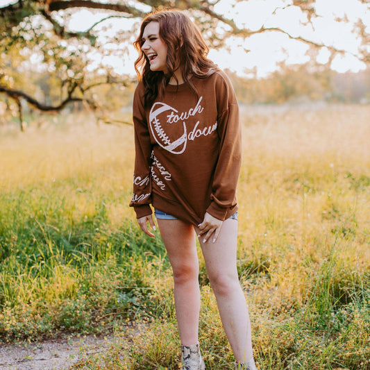 Touch Down Boys of Fall Football  Embroidery Sweatshirt | Queen Bee Boutique