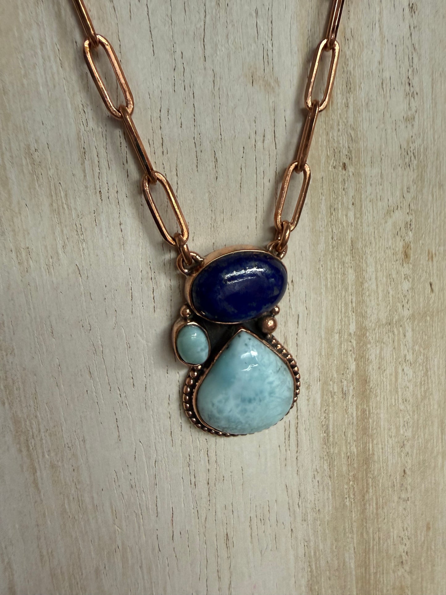 Larimar Lapis Copper Paperclip Necklace | Queen Bee Boutique