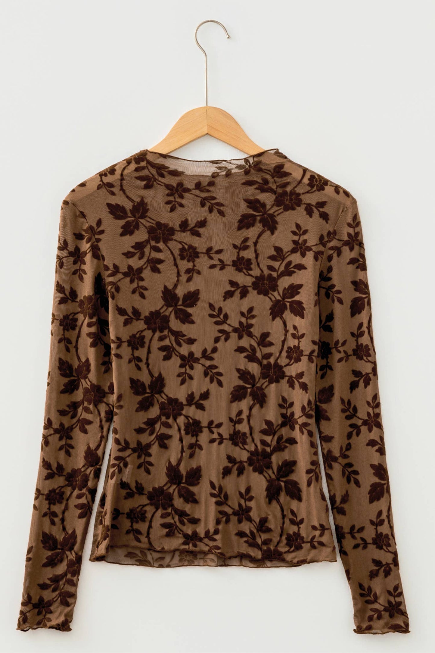 Floral Print Mock Neck Sheer Mesh Long Sleeve Top
