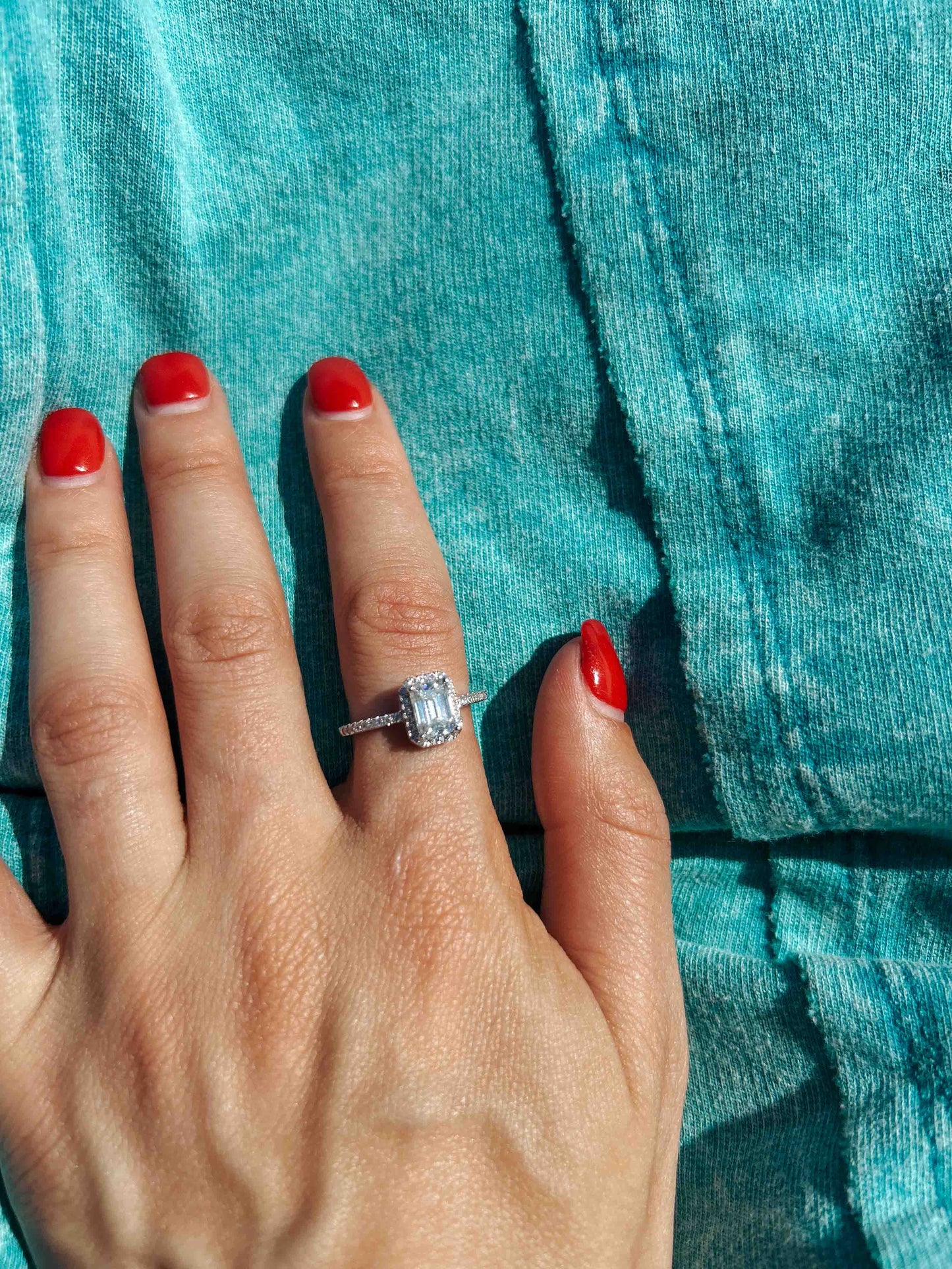 Emerald Sugar Cube Moissanite Ring in 925 Sterling Silver