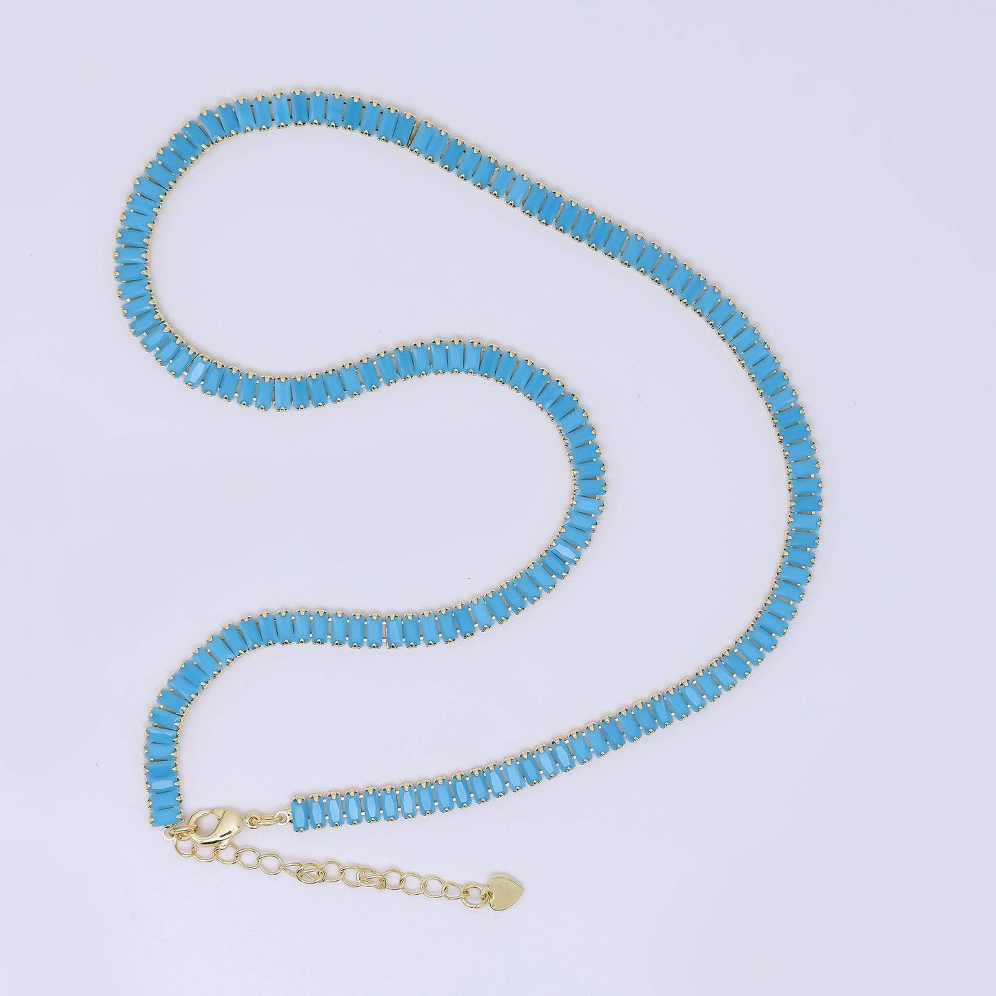 24K Gold  Blue Turquoise Baguette Tennis Chain Necklace | Queen Bee Boutique