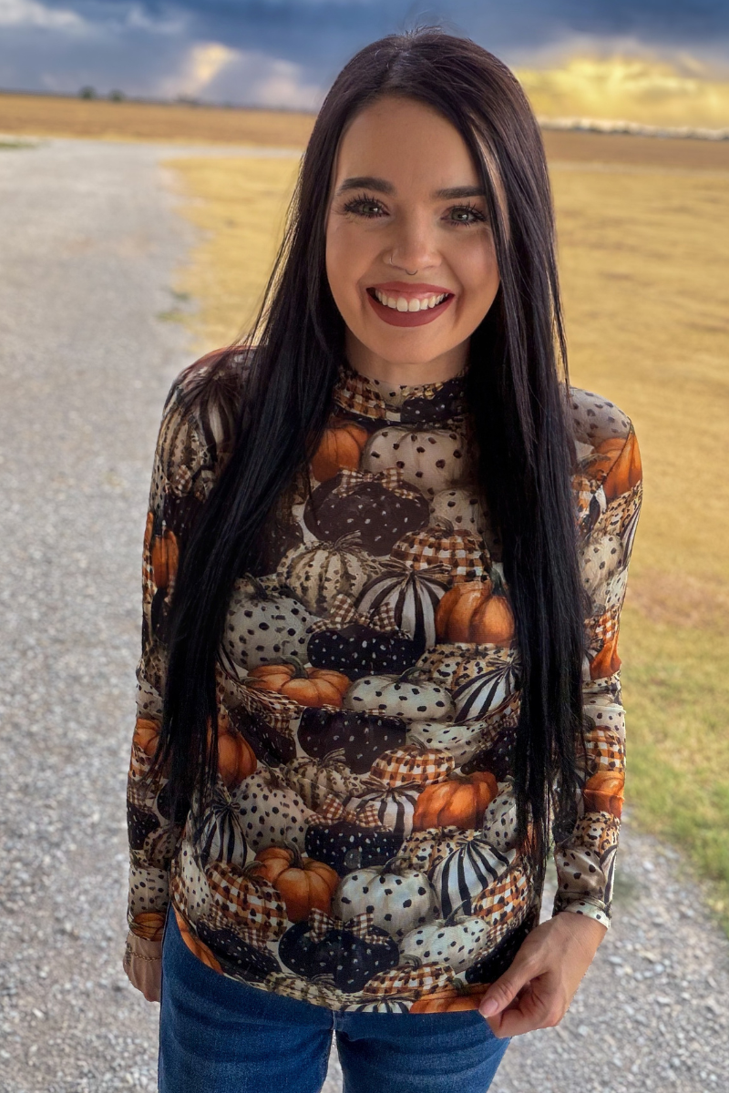 Fall Pumpkin Charm Mesh Top | Queen Bee Boutique