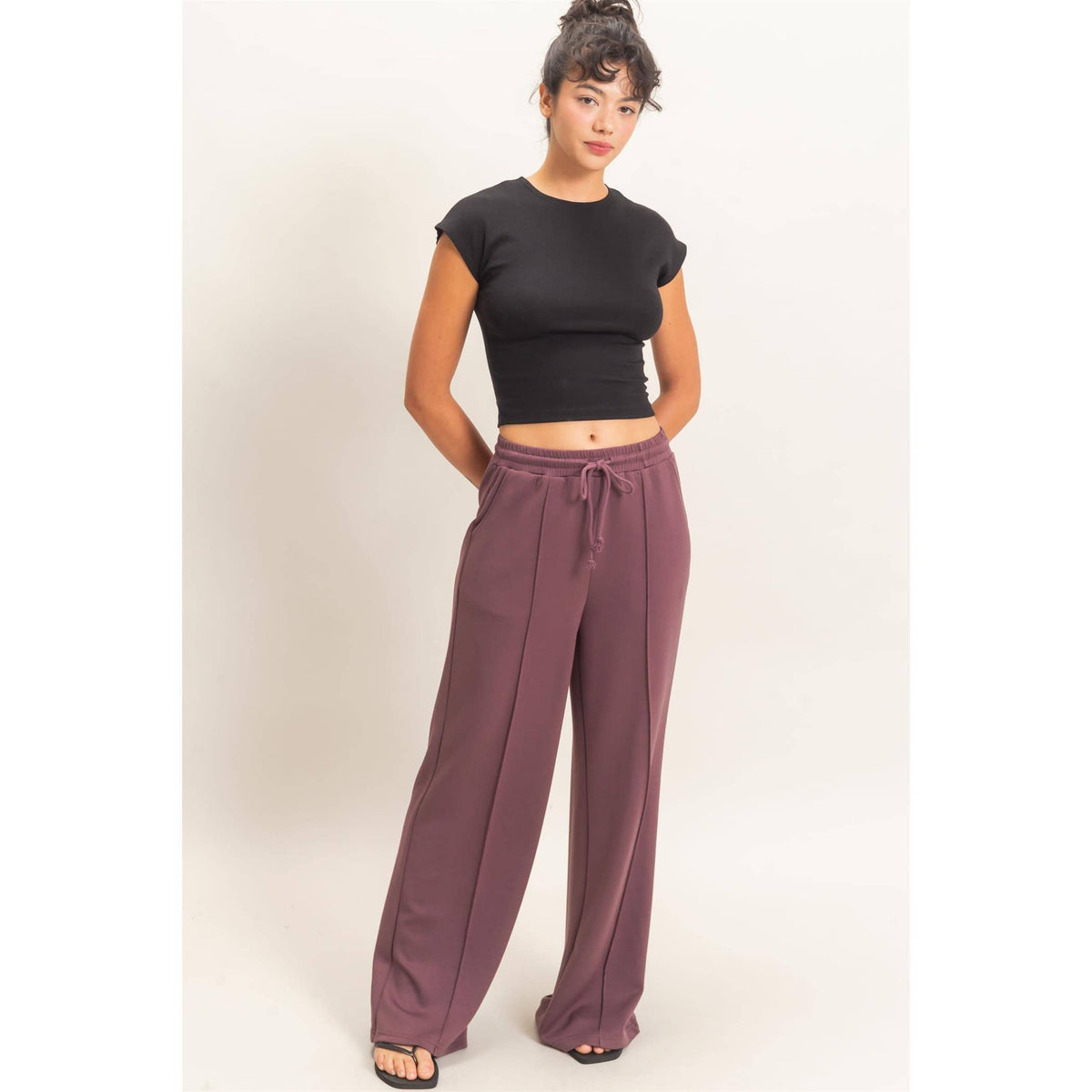 Women's Pintuck Wide Leg Drawstring Pants | Queen Bee Boutique
